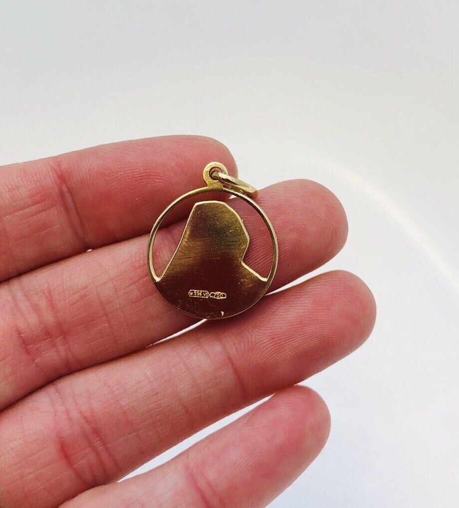 Designer 18K Yellow Gold Mother Mary Religious Communion Easter Disc Pendant