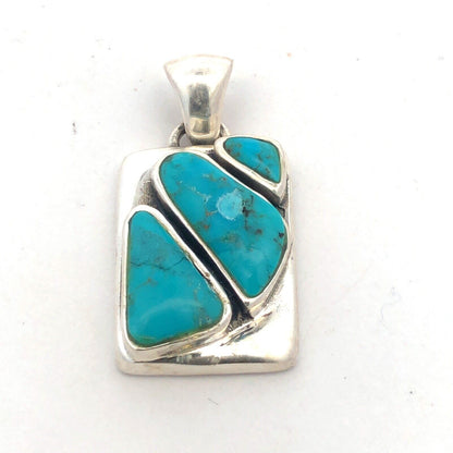 Estate 925 Sterling Silver Turquoise Cabochon Bezel Rectangle Statement Pendant