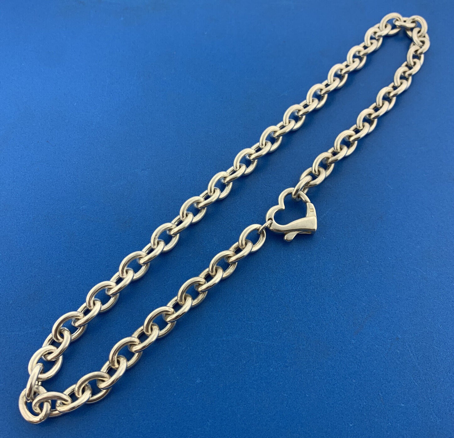 Designer Italian Sterling Silver 925 Oval Link Open Heart 15" Chain Necklace