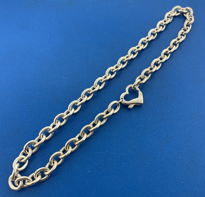 Designer Italian Sterling Silver 925 Oval Link Open Heart 15" Chain Necklace