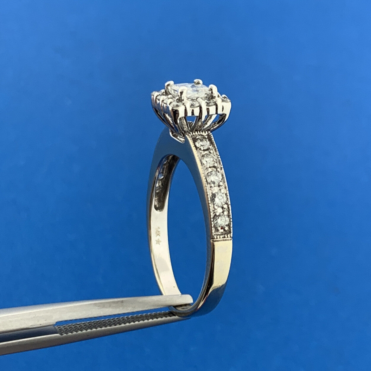 Designer 14K White Gold Princess Diamond Solitaire Halo Accented Engagement Ring