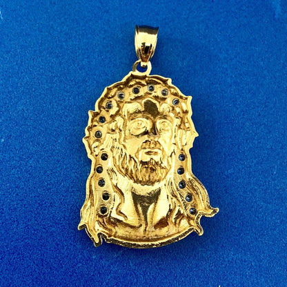 Designer 10K Yellow White Gold Cubic Zirconia CZ Jesus  Christ Statement Pendant