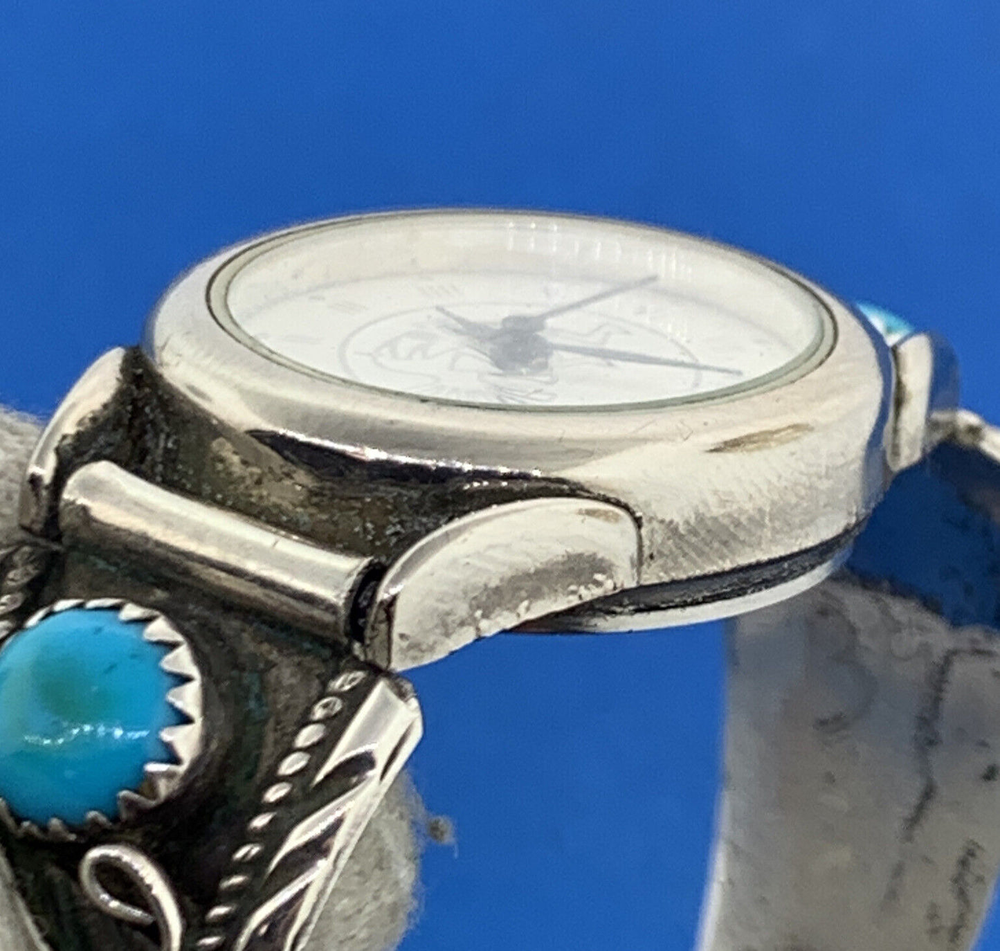 Native American Sterling Silver Turquoise Coral Kokopelli Bracelet Watch Parts