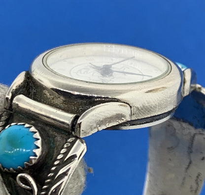 Native American Sterling Silver Turquoise Coral Kokopelli Bracelet Watch Parts