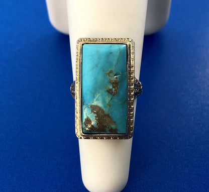 Art Deco Designer G & Co 14K White Gold Turquoise Filigree Statement Dinner Ring