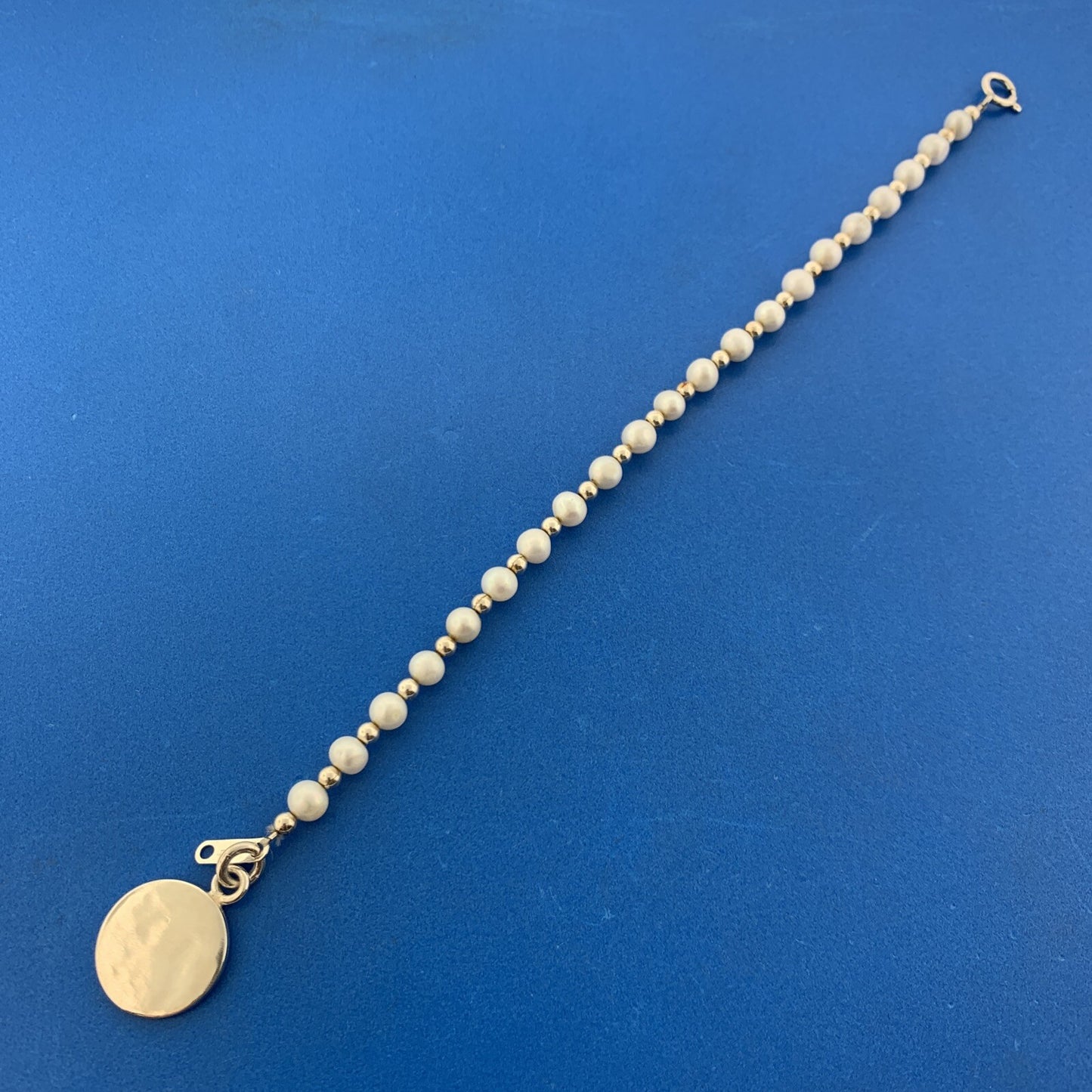 Designer JORDAN Sterling Silver 925 Engraveable  White Pearl 7" Strand Bracelet