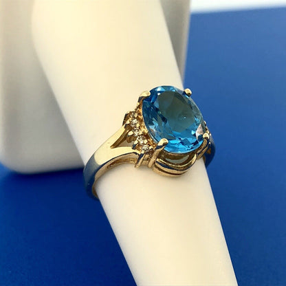 14K Yellow Gold London Blue Topaz Diamond December Anniversary Cocktail Ring