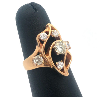 Gorgeous 14k Yellow Gold Round Cut 6 Diamond Free-form Openwork Ring Size 5.5