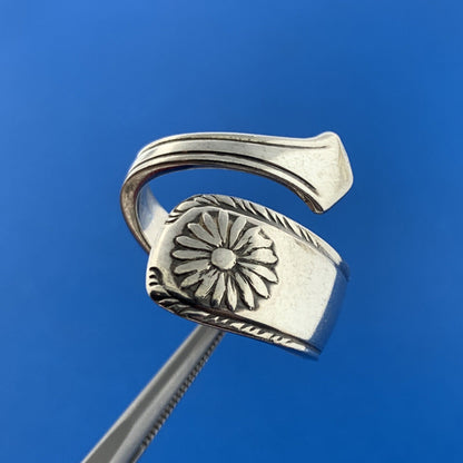 Designer 925 Sterling Silver Floral Flower Bypass Spoon Adjustable Ring