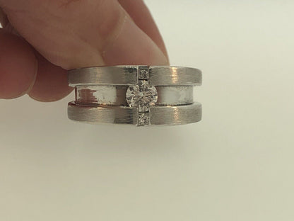 14K White Gold Diamond Burnished/Polished Unisex Modernist Tension Wedding Ring