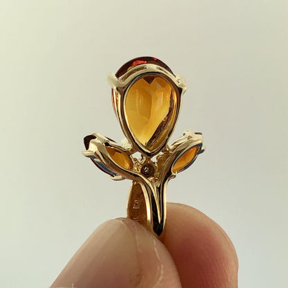 Estate 10K Yellow Gold Citrine Diamond Floral Cluster November Occasion Pendant