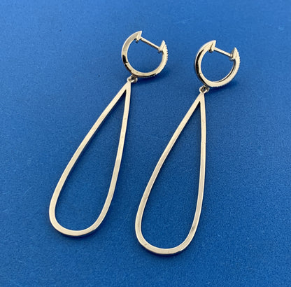 Designer 925 Sterling Silver Diamond Accented Elongated Hoop Earrings