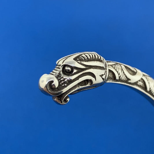 Stunning Sterling Silver 925 Twin Headed Dragon Serpent 8" Open Cuff Bracelet