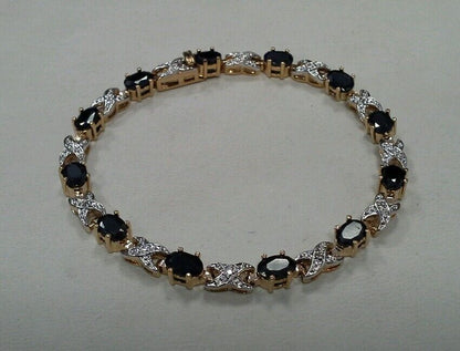 Retro Sterling Silver Vermeil 925 Oval Sapphire X O Two Toned Tennis Bracelet