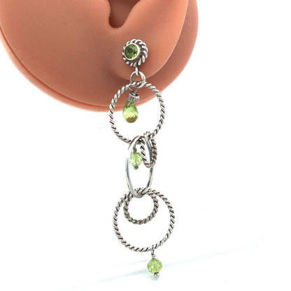 Designer 925 Sterling Silver Peridot Bead 5 Circle Drop Dangle Stud Earrings