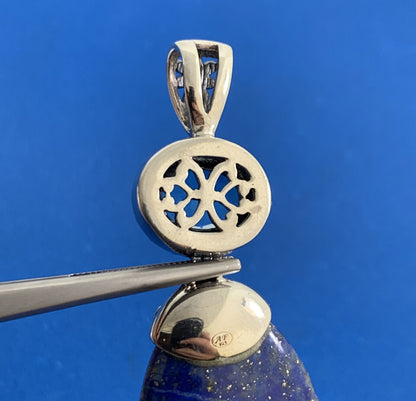 AF Sterling Silver Lapis-Lazuli Blue Cubic Zirconia Balinese Style Drop Pendant