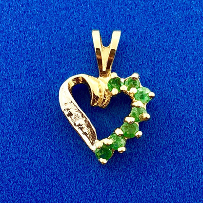 Vintage 14K Yellow White Gold Emerald Diamond Heart Sweetheart Birthday Pendant