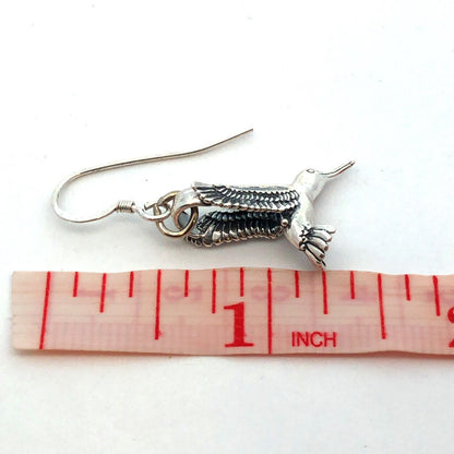 Vintage Designer 925 Sterling Silver 3D Hummingbird Drop Dangle Hook Earrings