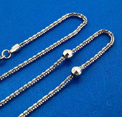Italy 14K White Gold Twisted Rope Disco Ball Station Necklace