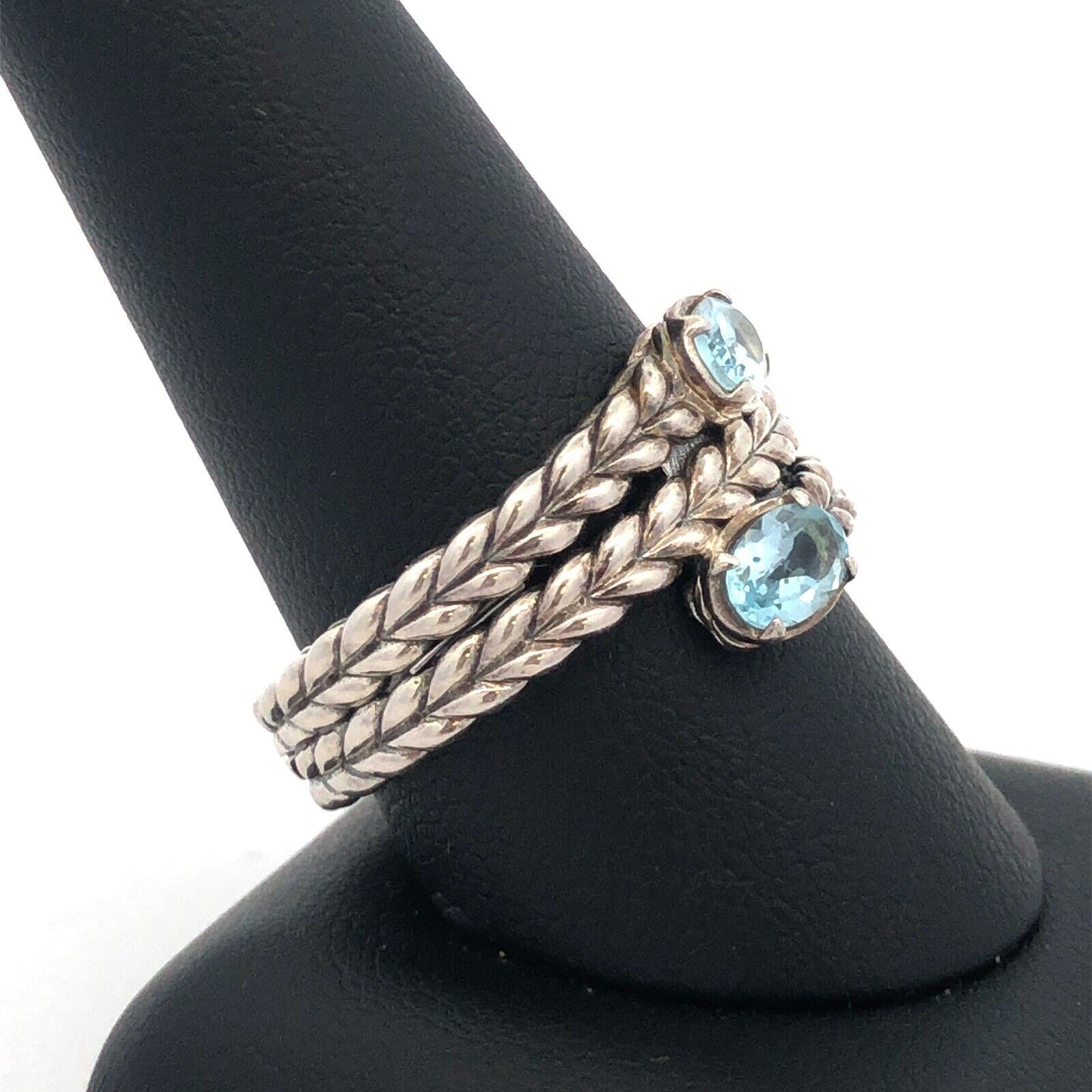 Designer John Hardy JAi 925 Sterling Silver Blue Topaz Braided Wrap Band Ring