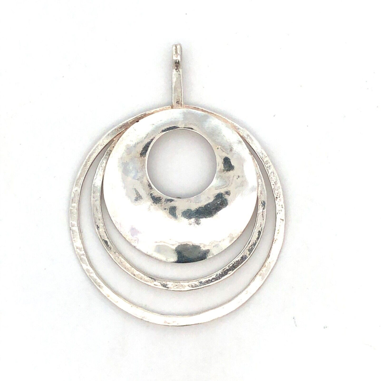 Designer 925 Sterling Silver Round Modernist Hammered Textured Statement Pendant