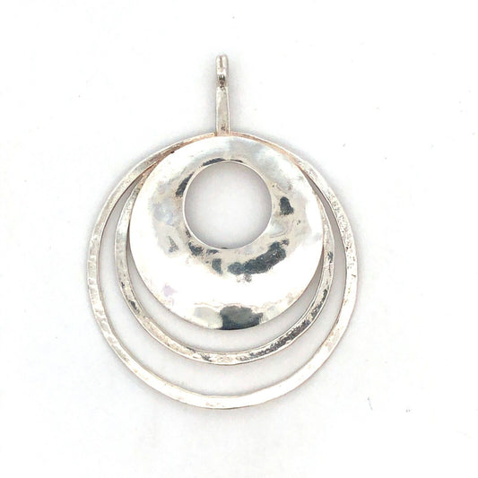 Designer 925 Sterling Silver Round Modernist Hammered Textured Statement Pendant