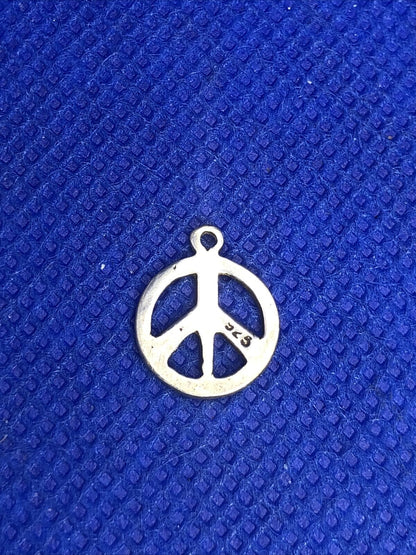 Sterling Silver 925 Peace Sign Hippie Small Round Pendant Charm