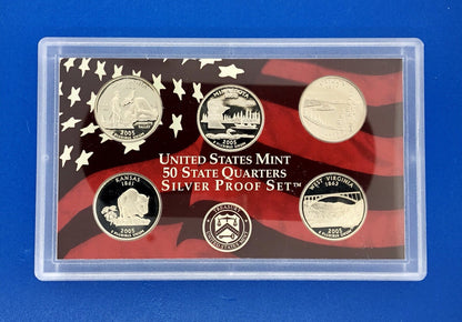 2005 S United States Mint 50 State Quarters 5 Coin Silver Proof Set OMP/COA