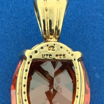 Designer UTC Vermeil Sterling Silver 925 Large Oval Sparkling Orange CZ Pendant