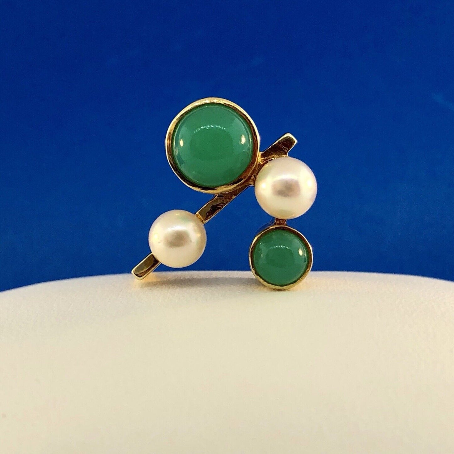 Retro 14K Germany Pearl Tourmaline Modernist Abstract Free Form Cocktail Ring