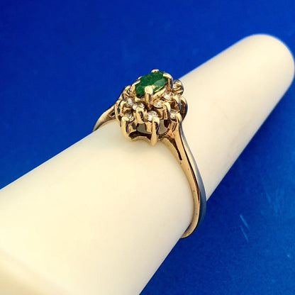 Vintage 14K Yellow Gold Emerald Diamond May Anniversary Sweetheart Ring