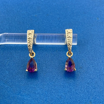 Estate Sterling Silver Vermeil Two Tone Amethyst Diamond Dangle Stud Earrings