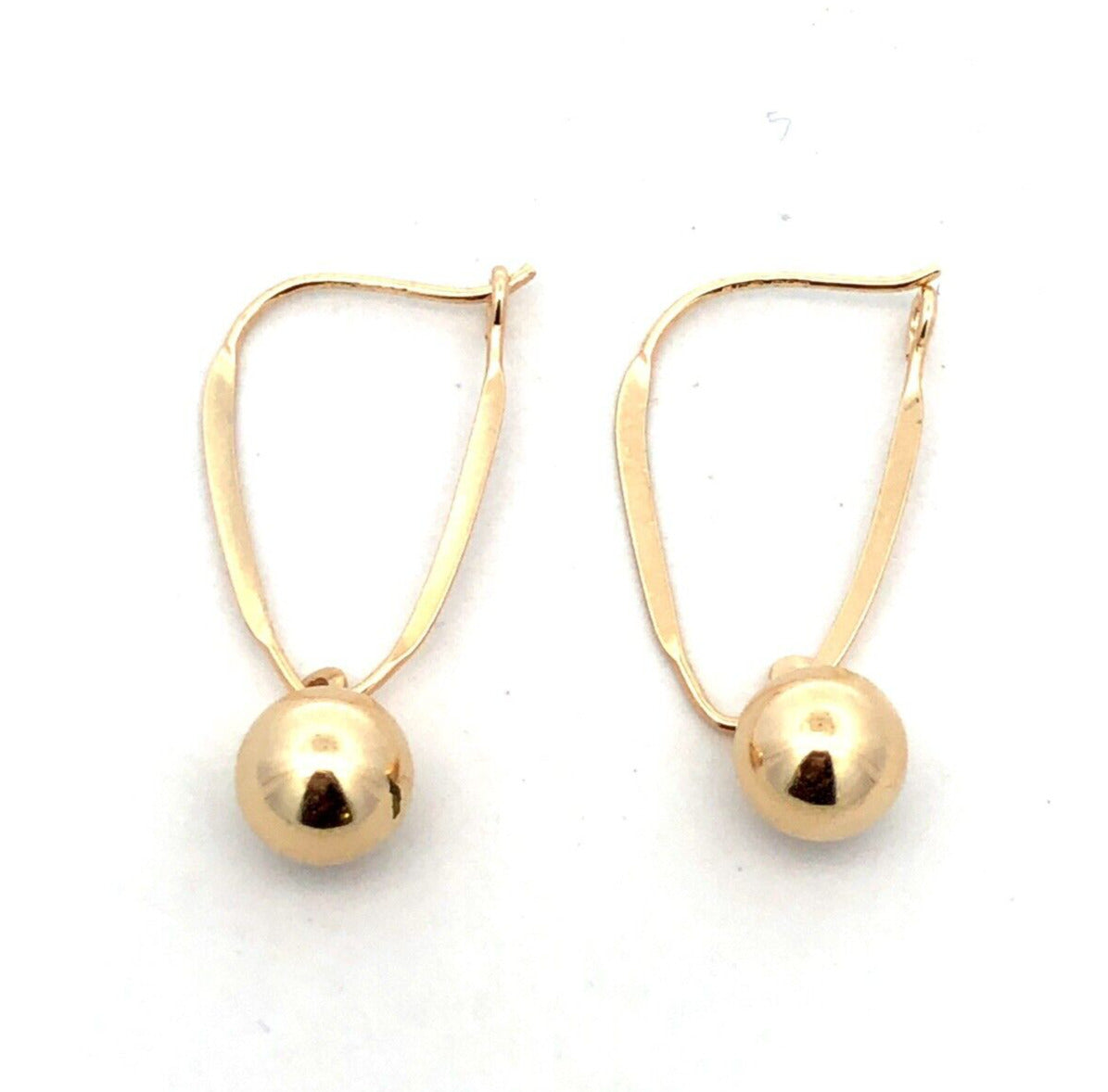 Designer 14K Yellow Gold Round Ball Charm Oval Hoop Dangle Earrings