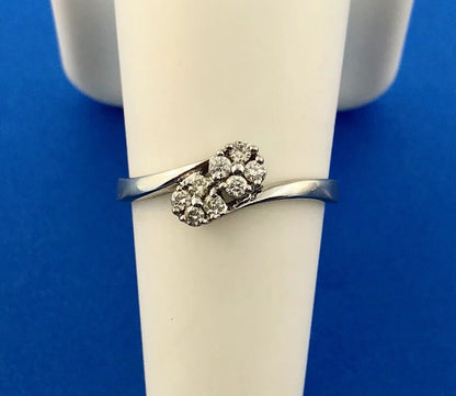 Modernist 14K White Gold Diamond Cluster Engagement Anniversary Bypass Ring