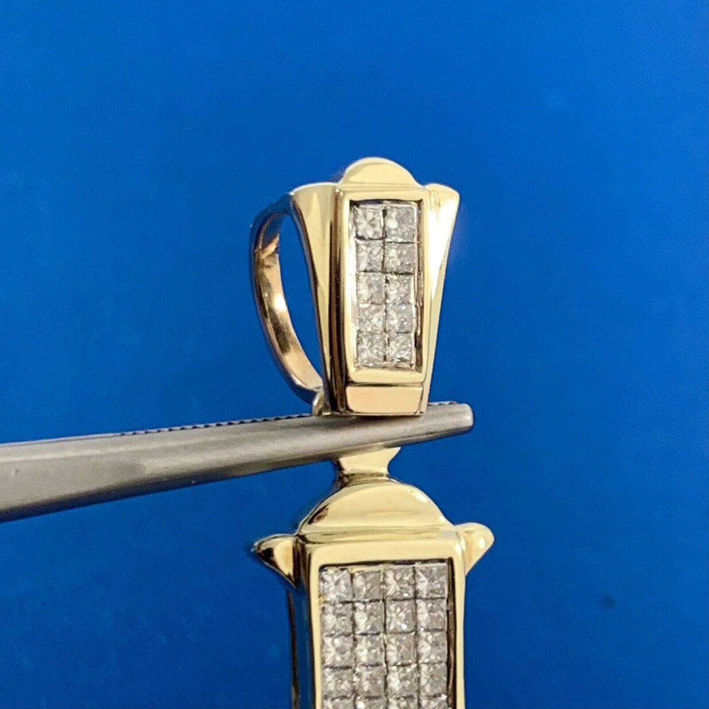 Custom 14K Yellow Gold Princess Diamond Statement Religious Cross Pendant