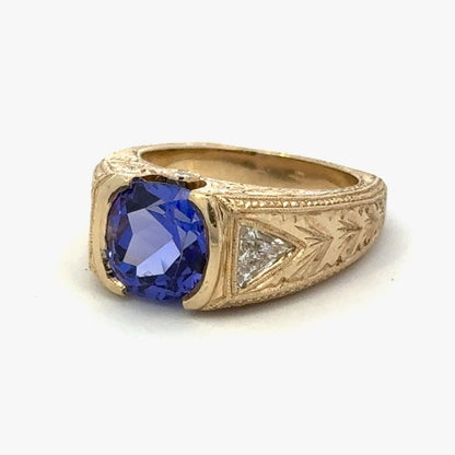 Designer 14K Yellow Gold Round Amethyst Diamond Floral Vintage Filigree Ring