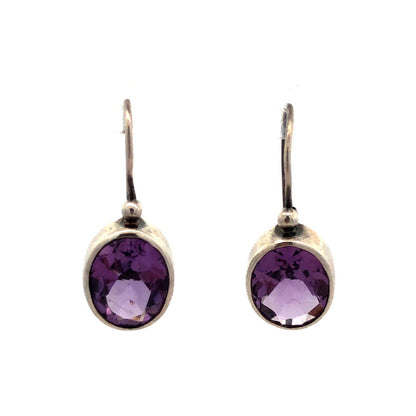 Designer 925 Sterling Silver Oval Purple Amethyst Hook Dangle Earrings