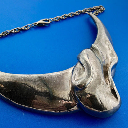 925 Sterling Silver Modernist Wave Figural Statement Choker Necklace