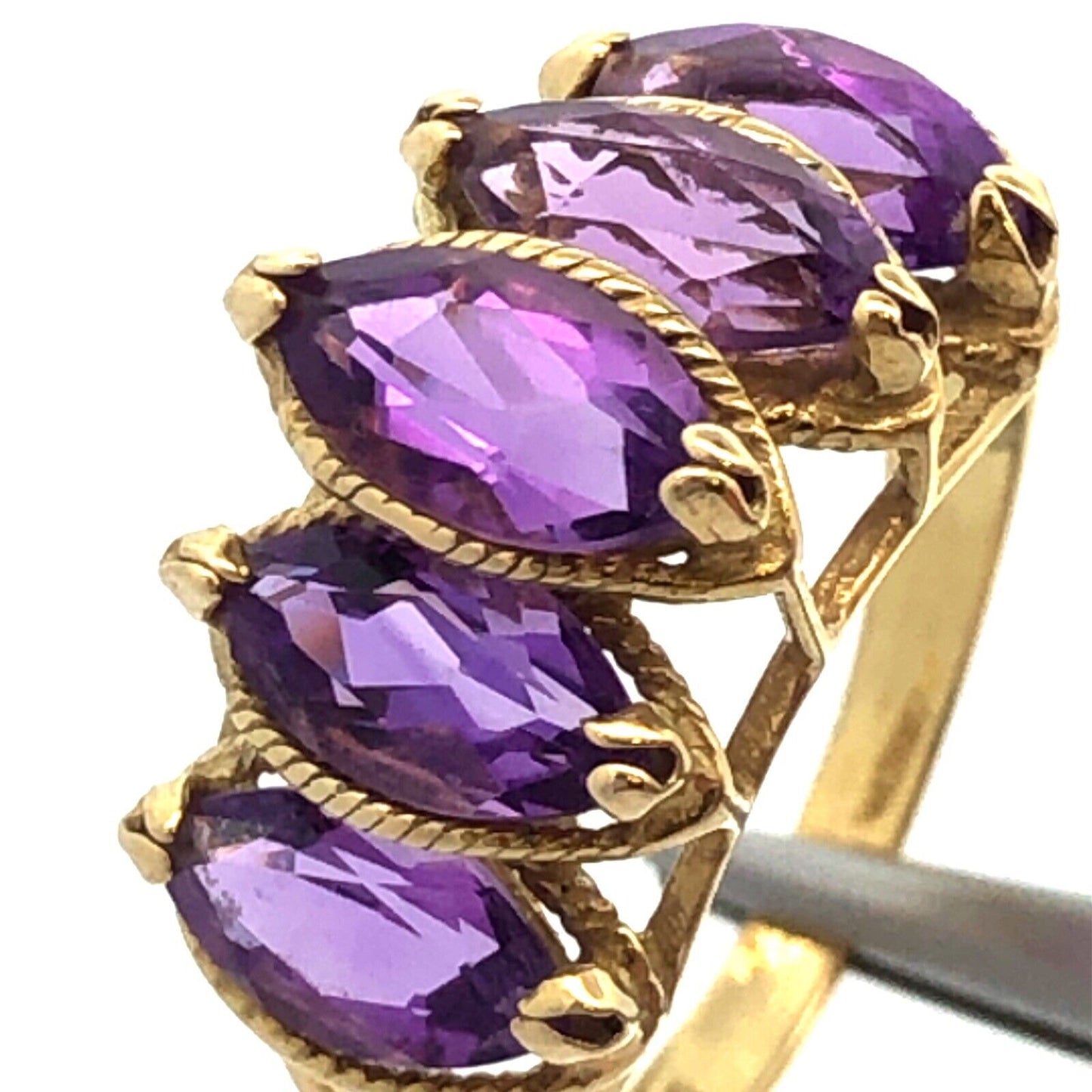 Vintage 14K Yellow Gold Marquise Amethyst Statement Ring