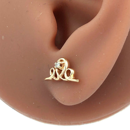 Designer 14K Yellow Gold Round Diamond Swirl Loop Stud Earrings