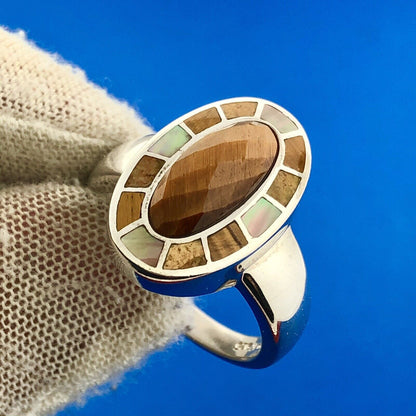 Whitney Kelly WK 925 Sterling Silver Faceted Tiger's Eye Mosaic Inlay Halo Ring