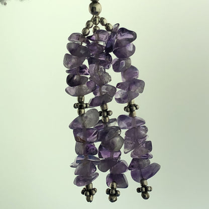 Sterling Silver 925 Amethyst Chunky Bead Long Drop Dangle Hook Earrings