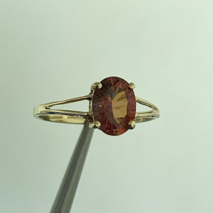 Designer 14K Yellow Gold Oval Mystic Topaz Solitaire Cocktail Ring