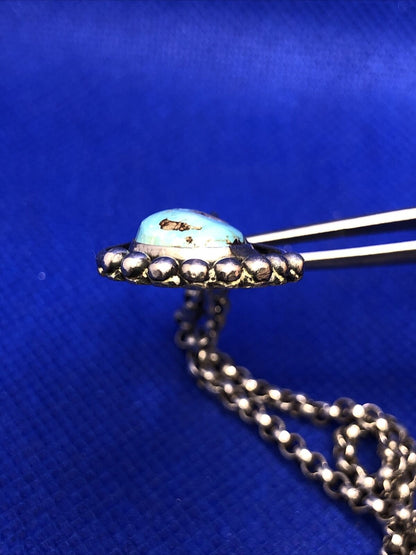 Blue Turquoise Native American 925 Sterling Silver Pendant Necklace