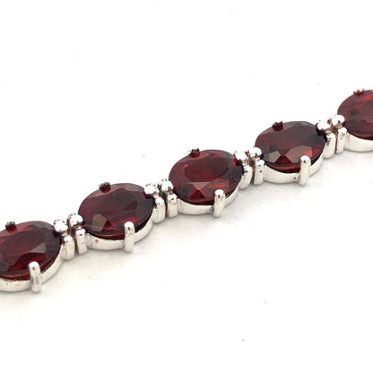 Designer 925 Sterling Silver Oval Red Garnet Tennis Bracelet