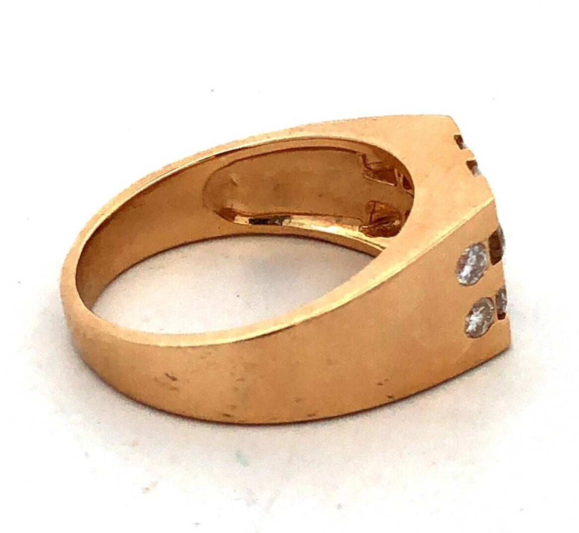 Estate Unisex 14K Yellow Gold Round Diamond Cluster Flower Square Statement Ring