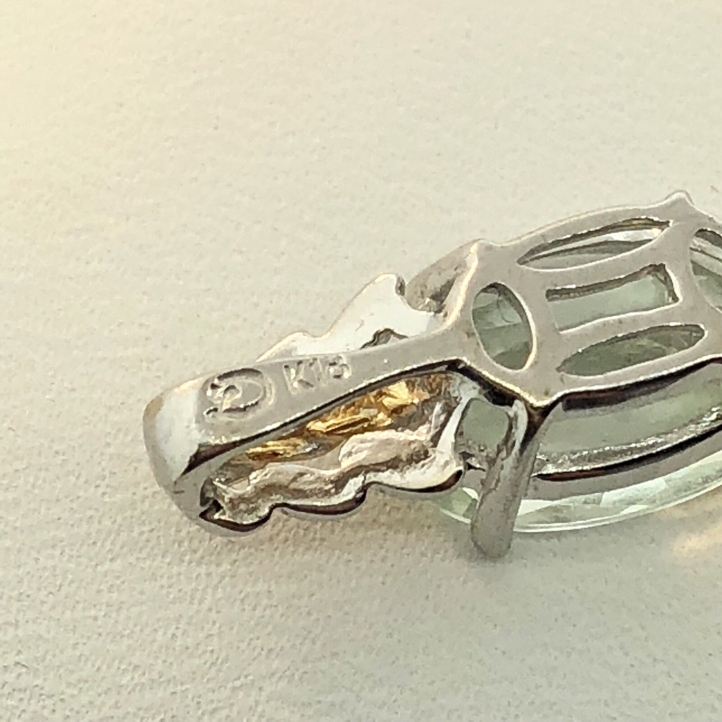 18K White Yellow Gold Prasiolite Green Amethyst February Statement Pendant