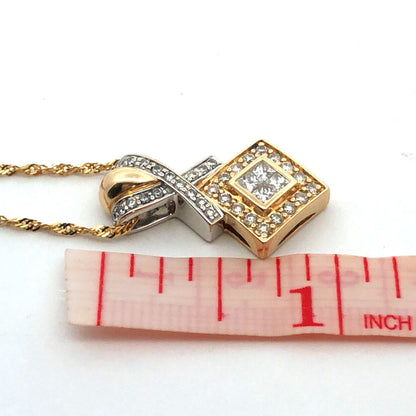 14K Yellow Gold Round Diamond Anniversary Statement Pendant Necklace