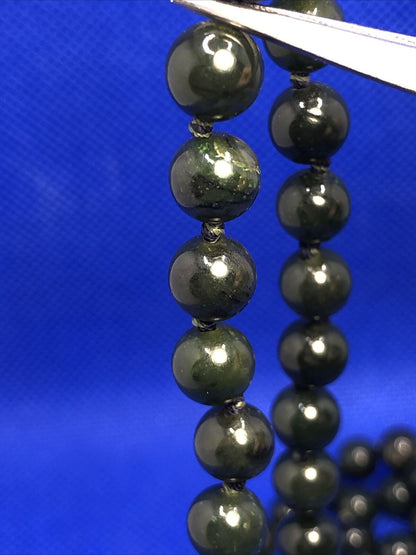 Estate Jade Imperial Wealth & Protection Gem Round Hand Knotted Bead Necklace