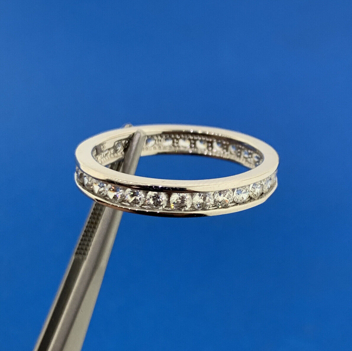 Designer Sterling Silver 925 Channel Set CZ Design Stackable Size 9 Band Ring